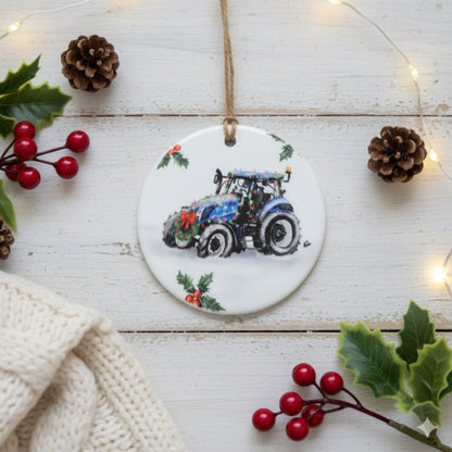 Christmas Tractor Ceramic Bauble – 7cm | Original Farm Art | John Deere, New Holland, Massey 135 & Case IH | Xmas tree Ornament