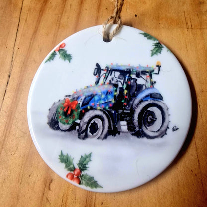 Christmas Tractor Ceramic Bauble – 7cm | Original Farm Art | John Deere, New Holland, Massey 135 & Case IH | Xmas tree Ornament