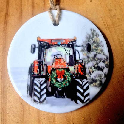 Christmas Tractor Ceramic Bauble – 7cm | Original Farm Art | John Deere, New Holland, Massey 135 & Case IH | Xmas tree Ornament