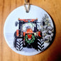 Christmas Tractor Ceramic Bauble – 7cm | Original Farm Art | John Deere, New Holland, Massey 135 & Case IH | Xmas tree Ornament
