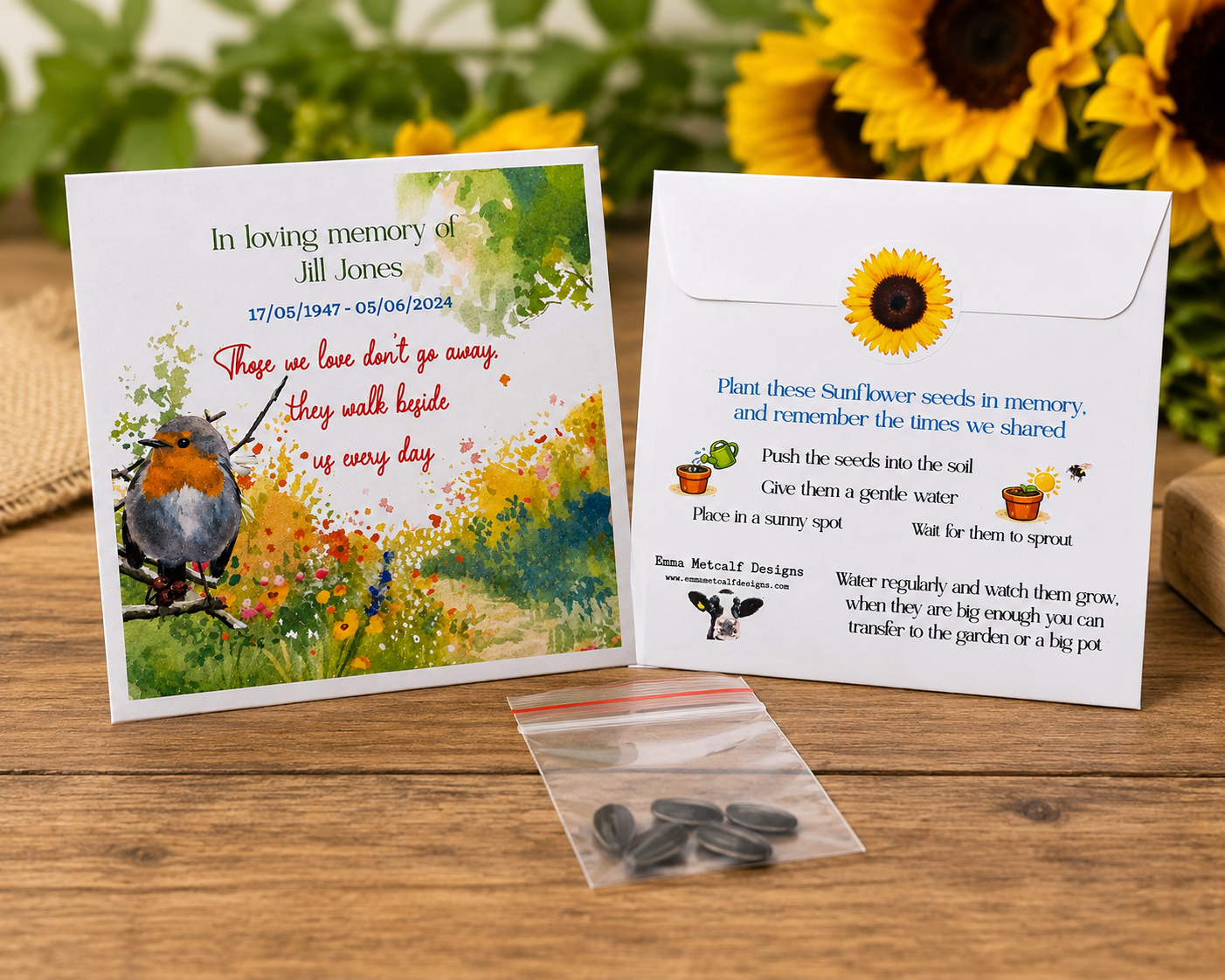 Personalised Funeral Sunflower Seed Packets | Memorial Favours