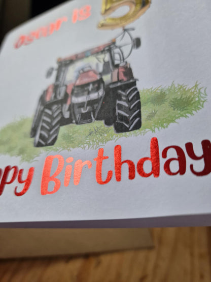 Personalised Tractor/Digger/Excavator farm themed Birthday Card – luxury Foiled Name & Age –Country Birthday Card for tractor lovers
