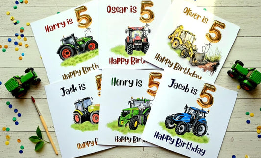 Personalised Tractor/Digger/Excavator farm themed Birthday Card – luxury Foiled Name & Age –Country Birthday Card for tractor lovers
