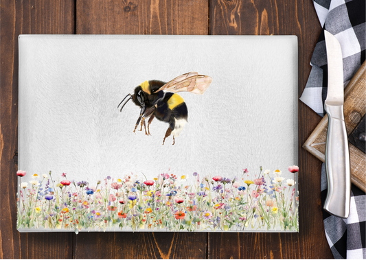 Colourful Bee - Bumblebee Glass  Chopping board - Bee  surface saver- Kitchen items - Kitchen Decor - Housewarming gift