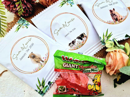 Fill Your Own Personalised Wedding Favour Bags – Crisp Bag Favours - A6 or A5 – Gloss Finish – Farm Animal Design (Sheep, Cow, Pig)