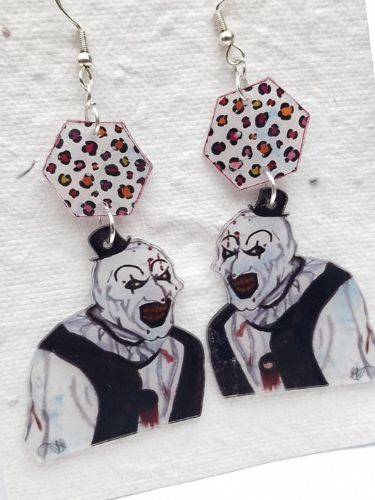 Art the Clown Terrifier Handmade Halloween Earrings | Summerween Shrink Plastic Charms | Sterling Silver Hooks |  Statement fan Jewellery