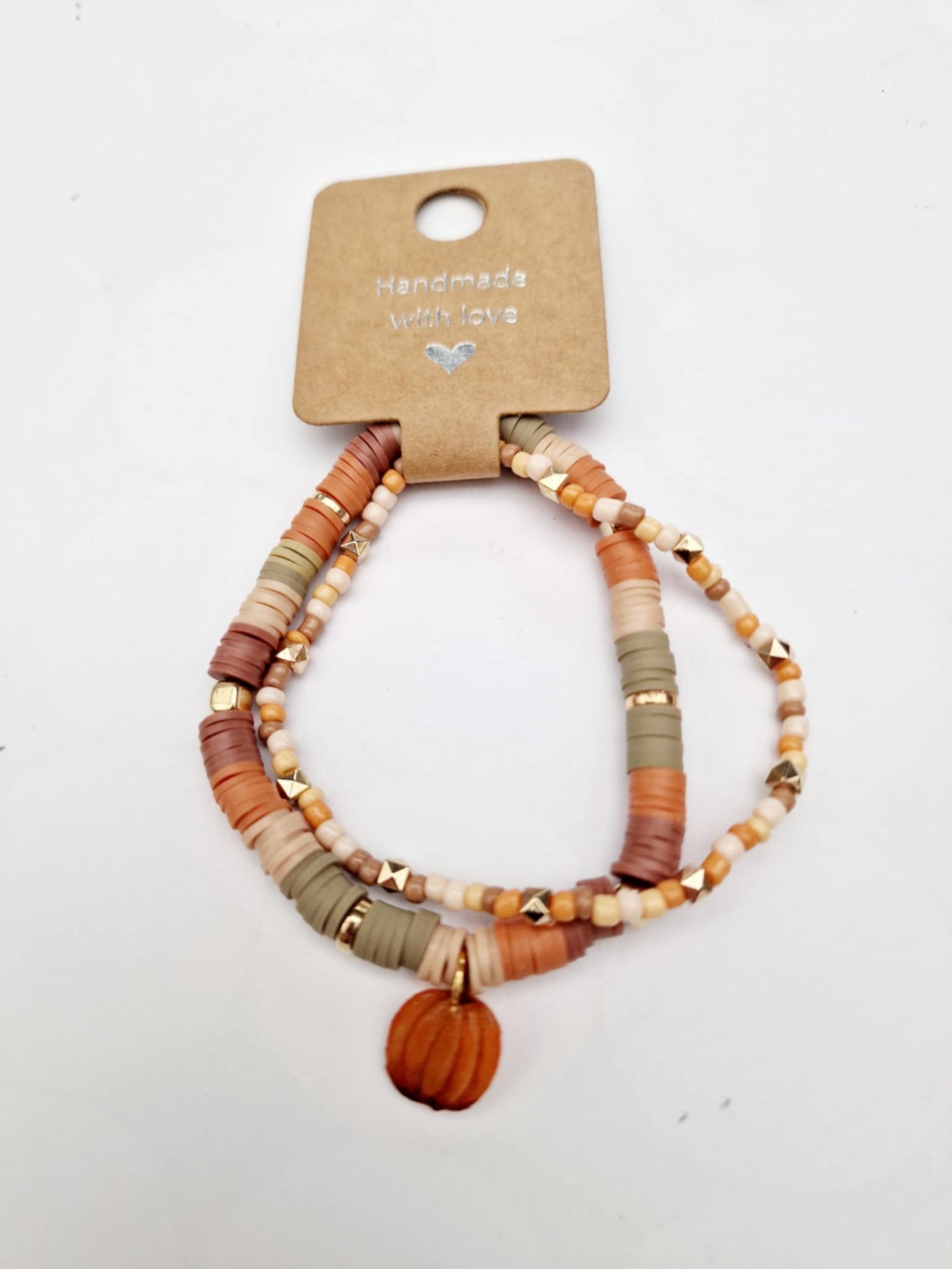 Set of 2 Boho Clay Bead Bracelet, Beachy Bracelet, Summer Bracelets, Fall Stacking Bracelets, Gold Bracelets, Polymer Clay Bead Bracelets