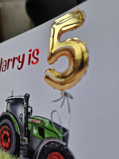 Personalised Tractor/Digger/Excavator farm themed Birthday Card – luxury Foiled Name & Age –Country Birthday Card for tractor lovers