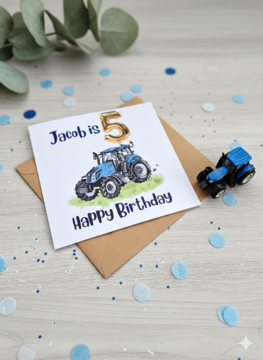 Personalised Tractor/Digger/Excavator farm themed Birthday Card – luxury Foiled Name & Age –Country Birthday Card for tractor lovers