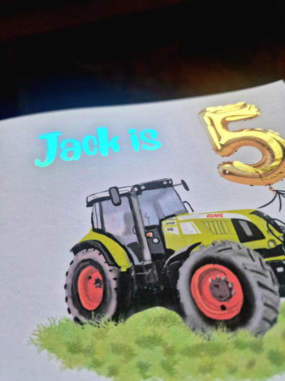Personalised Tractor/Digger/Excavator farm themed Birthday Card – luxury Foiled Name & Age –Country Birthday Card for tractor lovers