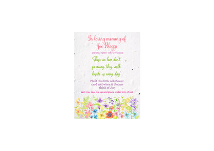 30 Plantable Seed Floral Tribute cards for Funerals * Funeral Favours*  Eco friendly Cards* Order of service cards