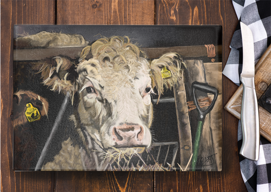 Hereford Cow Chopping board - Jasmine -Farmhouse Kitchen Decor - glass work surface saver - Chopping board -Kitchen items