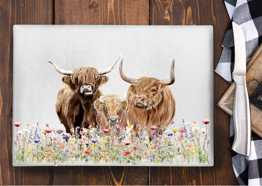 HORNY COW - Highland cow - Farmhouse Kitchen Decor - glass work surface saver - Chopping board -Kitchen items