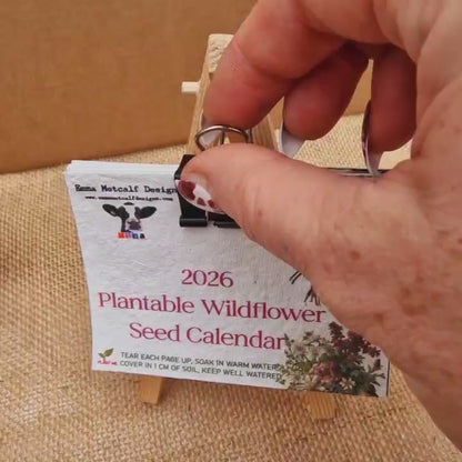 Mini Plantable Seed Calendar 2026 | A7 Size | 12 Original Artworks | Wildflower Paper | Wooden Easel Stand | Eco Friendly Gift