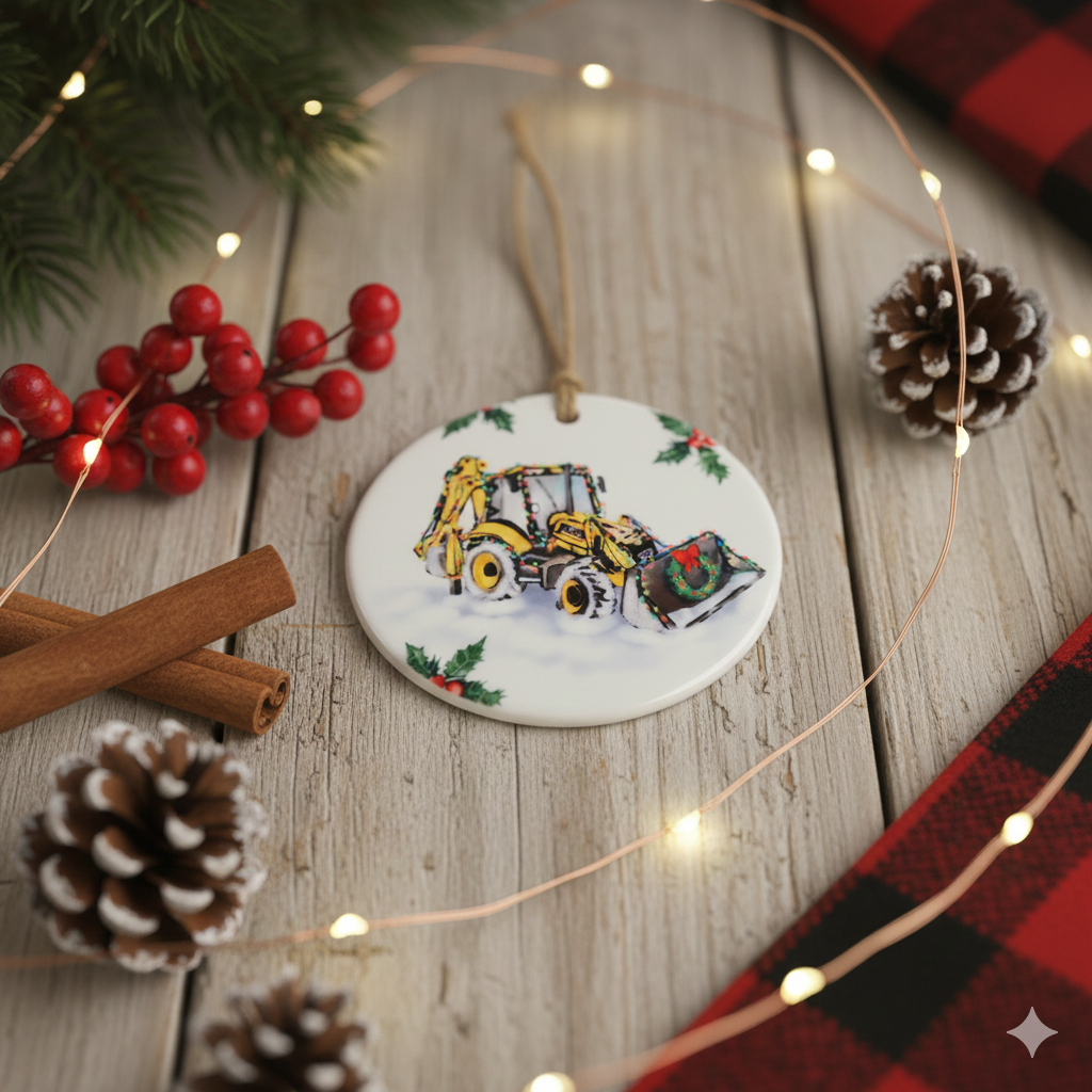 Christmas Tractor Ceramic Bauble – 7cm | Original Farm Art | John Deere, New Holland, Massey 135 & Case IH | Xmas tree Ornament