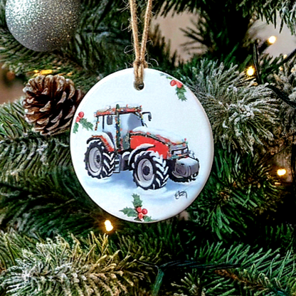Christmas Tractor Ceramic Bauble – 7cm | Original Farm Art | John Deere, New Holland, Massey 135 & Case IH | Xmas tree Ornament